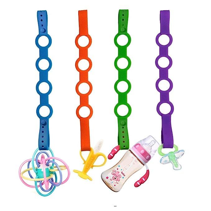 4PK Toy Safety Straps, Stretchable Silicone Pacifier Clips Baby Toddler Bottle Toy Harness Straps... | Amazon (US)