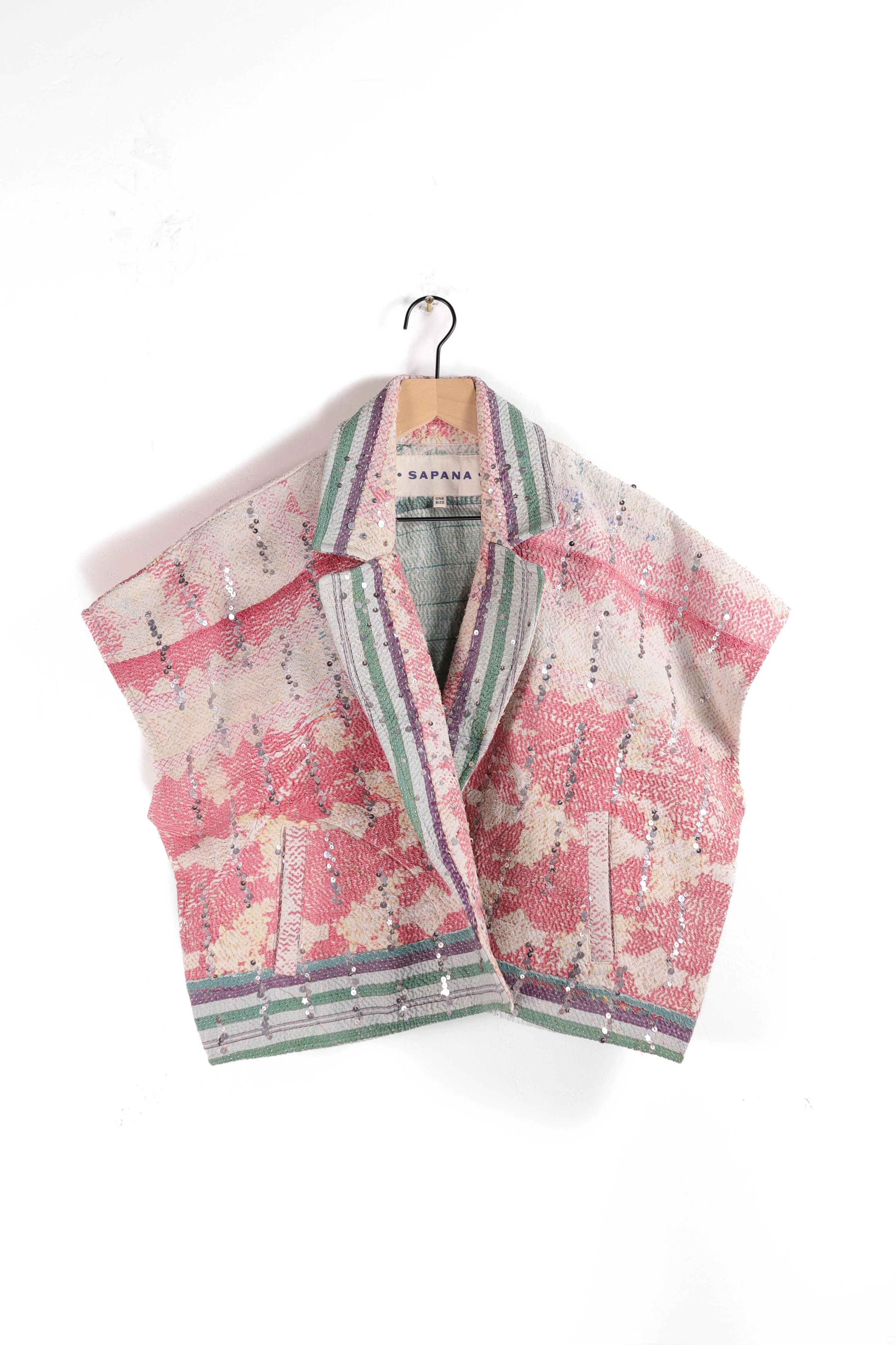 Tara Crop Coat – Vintage Kantha Jacket with Hand-Applied Sequin Detail | Sapana | Sapana