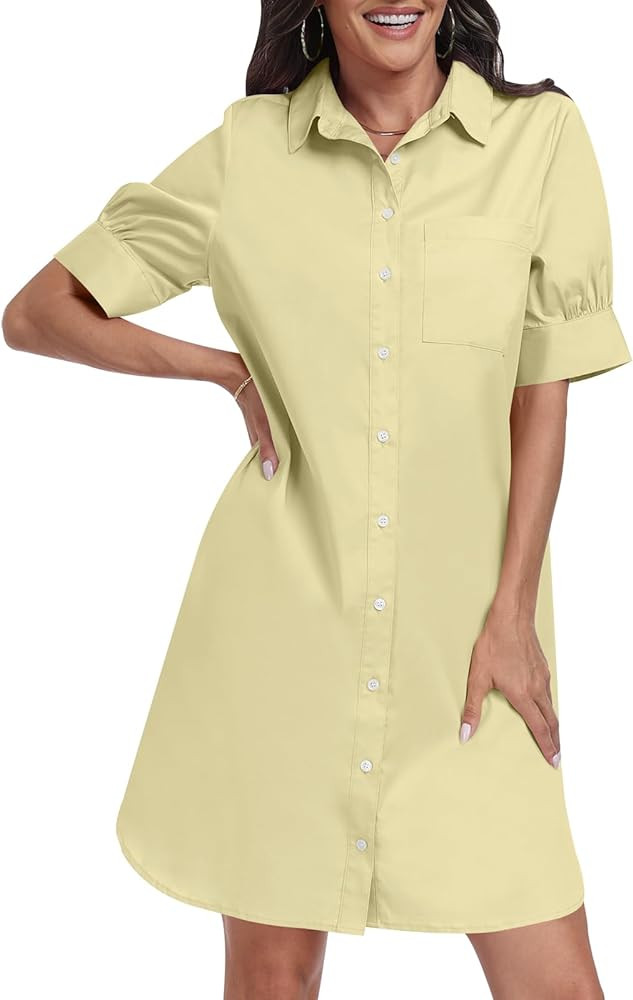 ANRABESS Womens Shirt Dress Short Sleeve Loose Casual 2024 Summer Fashion Trendy Button Down Tuni... | Amazon (US)