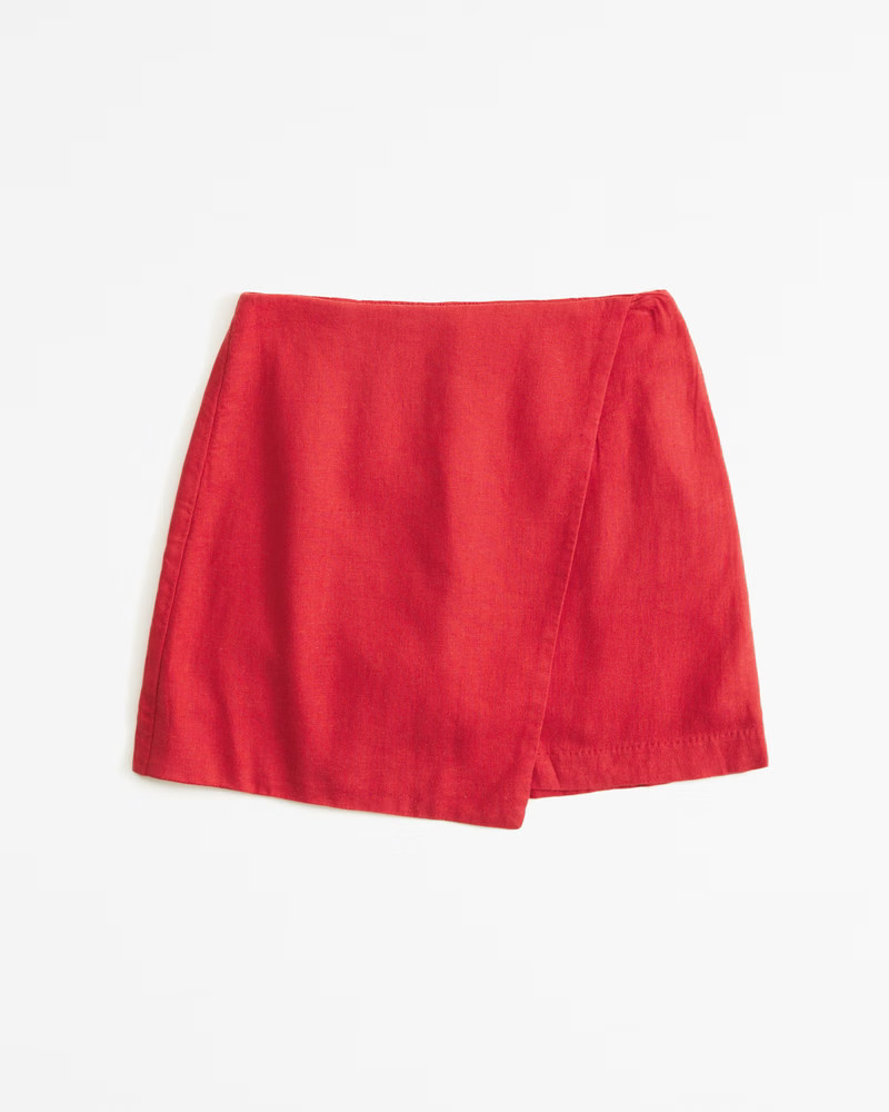 Abercrombie & Fitch Women's The A&F Scarlett Linen-Blend Wrap Mini Skort in Garnet - Size XXS | Abercrombie & Fitch (US)