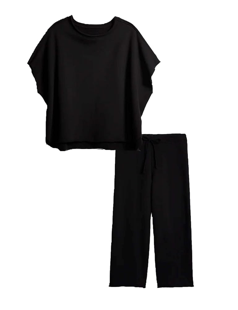 Bozanly 2 Piece Sets for Women Short Sleeve Tops and Capris Loose Matching Pajama Sets Sweatsuits | Amazon (US)