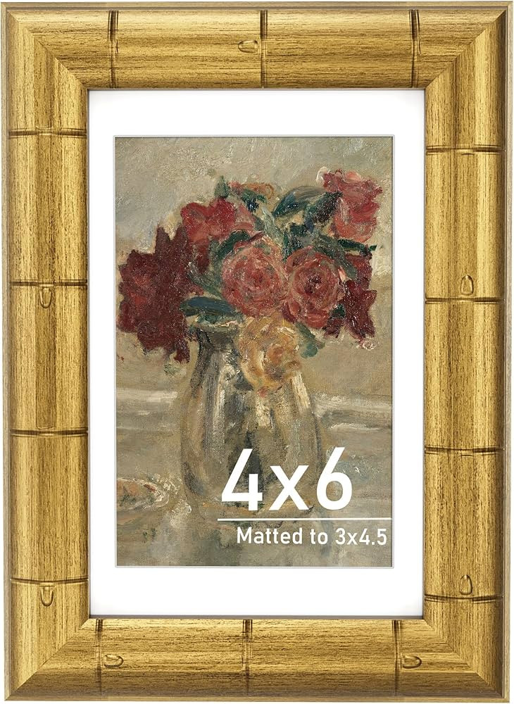 YiTanli 4x6 Picture Frame with Bamboo Design and Real Glass, Gold Frames Display Pictures 3x4.5 w... | Amazon (US)