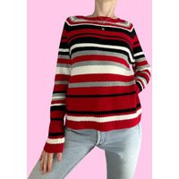 Vintage Red Striped Soft Fuzzy Sweater Size Large | Etsy (US)