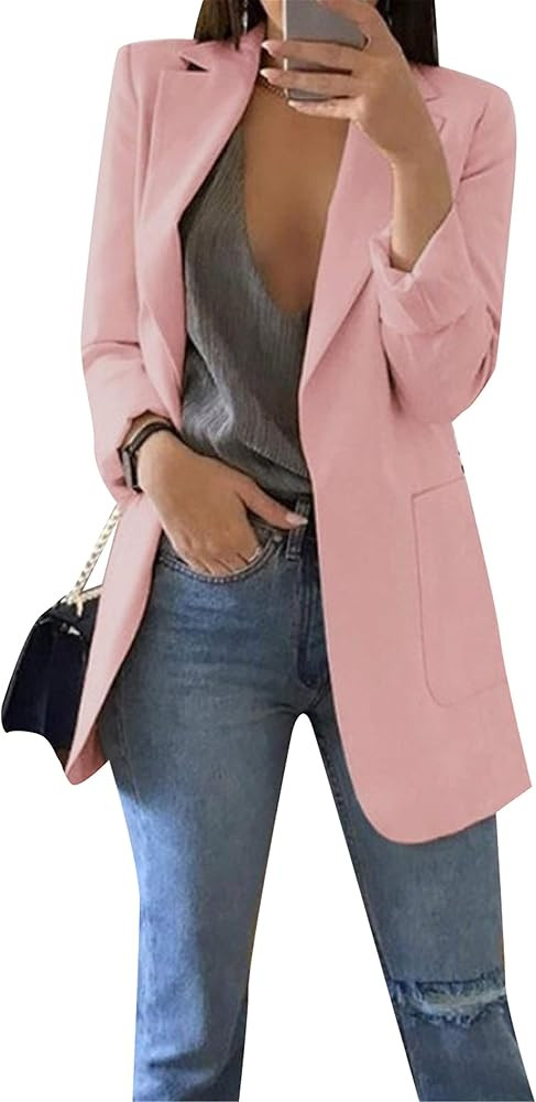 DIACACY Women’s Open Front Long Sleeve Blazer Jacket Solid Color Plus Size Coat Blazer | Amazon (US)