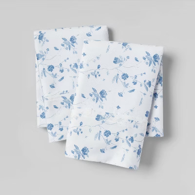 Standard Printed Performance 400 Thread Count Pillowcase Set White/Blue Floral - Threshold™: Co... | Target