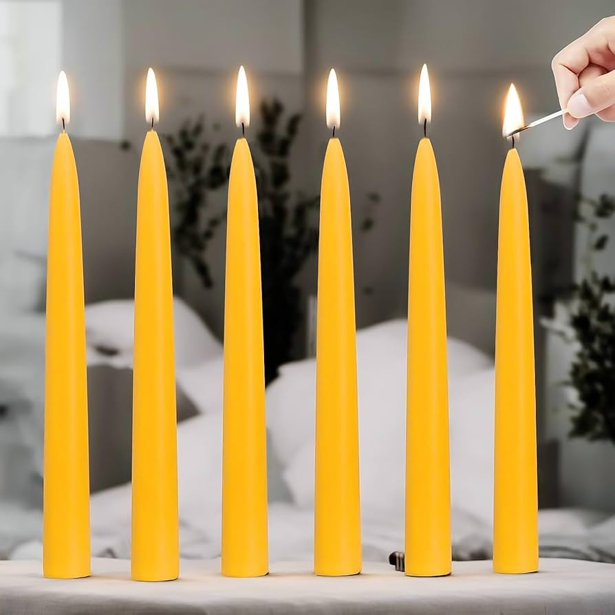 8 Inch Unscented Beeswax Taper Candles 6 Pack, 8 to 9 Hours Long Burning Yellow Taper Candle,Drip... | Amazon (US)