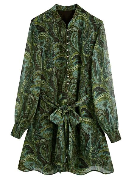 'Nova' Green Paisley Pattern Button Mini Dress | Goodnight Macaroon