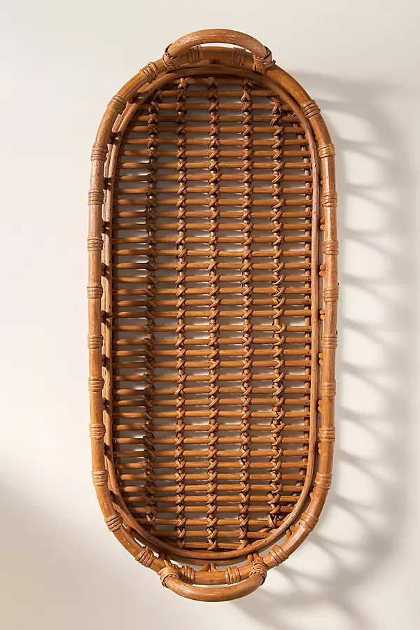 Handwoven Rattan Basket Handle Tray | Anthropologie (US)