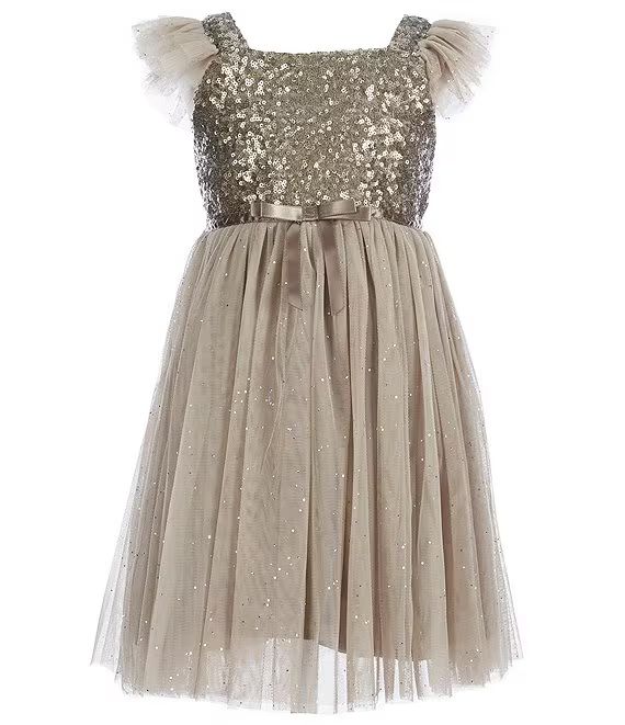 Little/Big Girls 2-8 Sequin-Bodice Flutter-Sleeve Glitter-Tulle Dress | Dillard's
