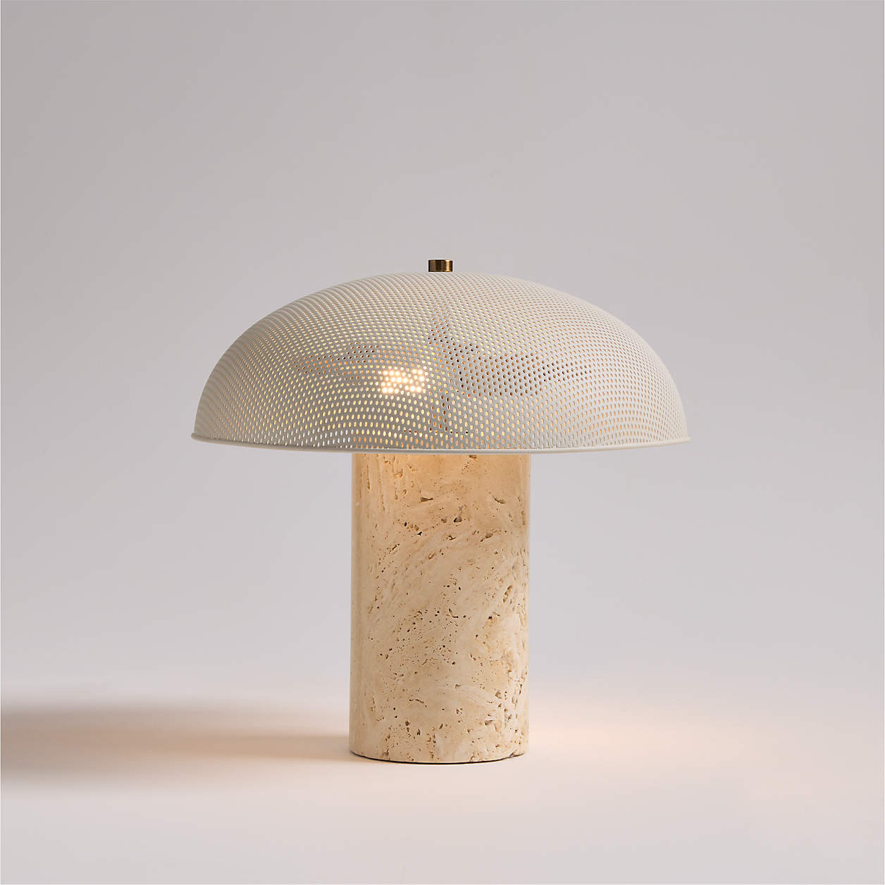 Adamo Travertine Mini Table Lamp with Metal Shade 12.4" | Crate & Barrel | Crate & Barrel