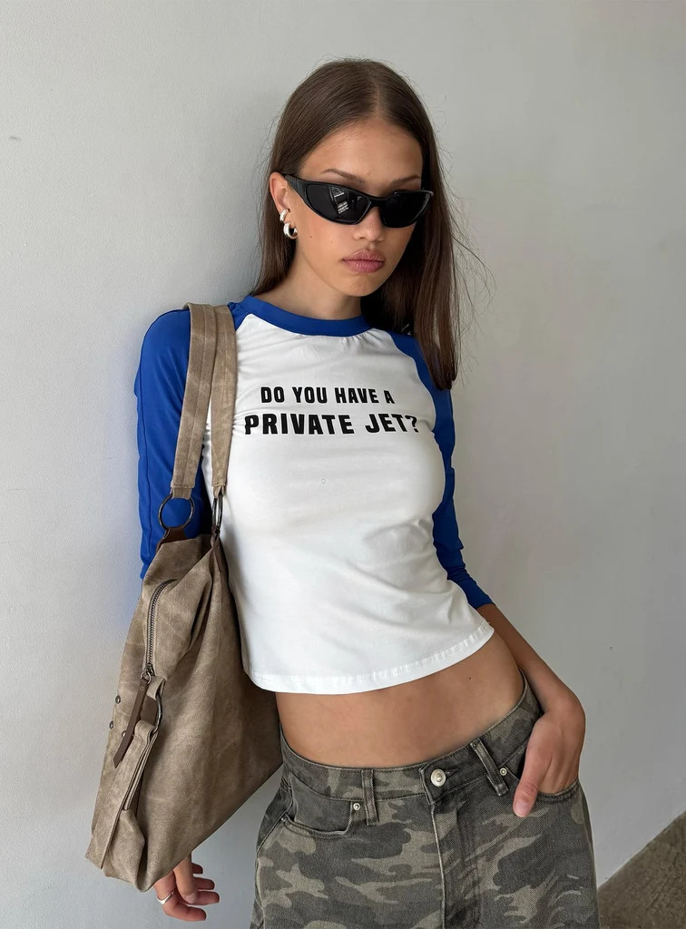 Jet Style Long Sleeve Graphic Raglan Top Blue / White | Princess Polly US