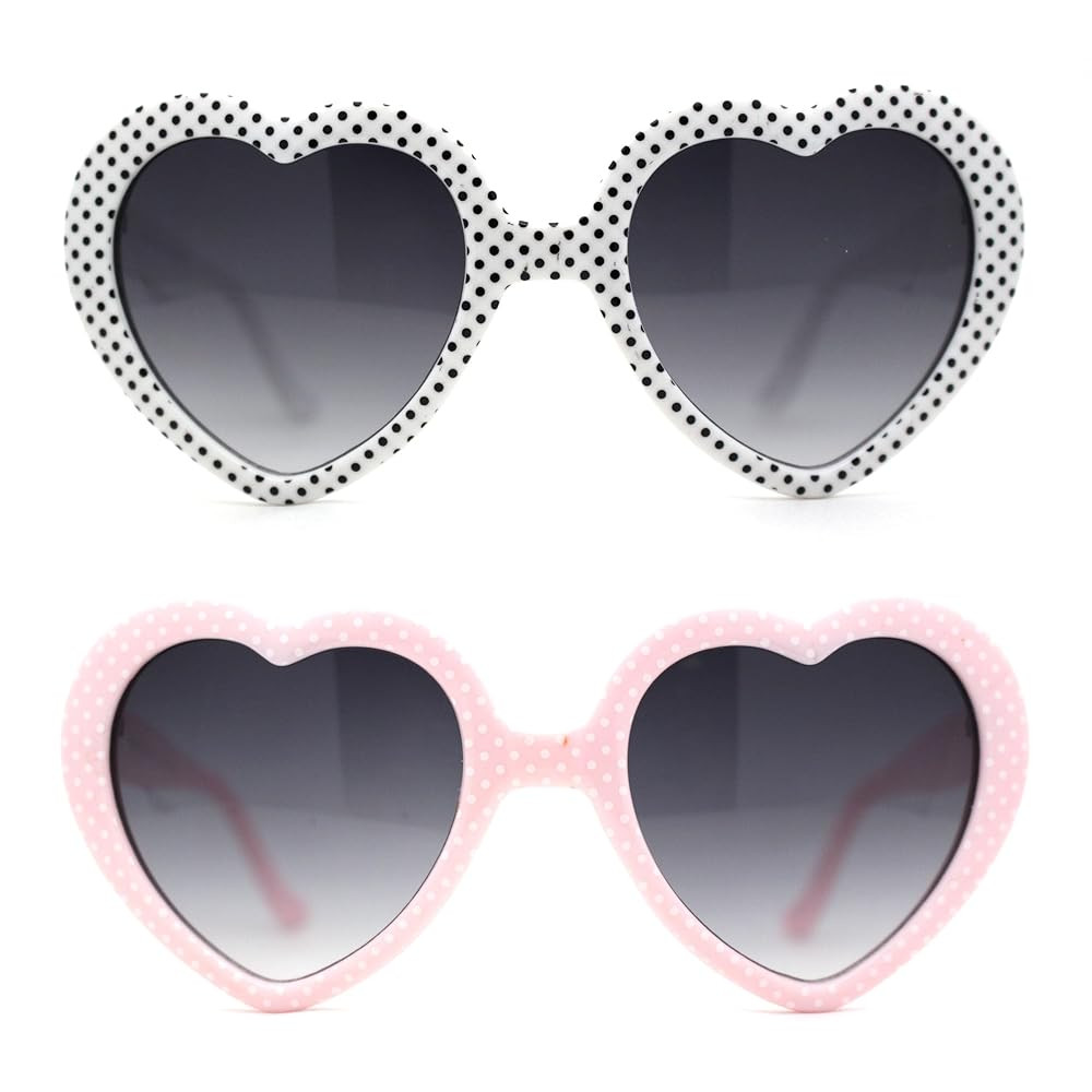 SA106 Polka Dot Print Plastic Heart Shape Cute Womens Sunglasses | Amazon (US)