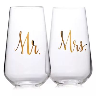 Bezrat "Mr." and "Mrs." Stemless Wine Glasses (Set of 2) | Bed Bath & Beyond