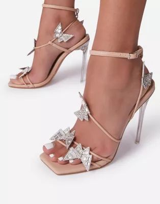 Ego One Wish butterflies clear heel sandals in beige | ASOS (Global)