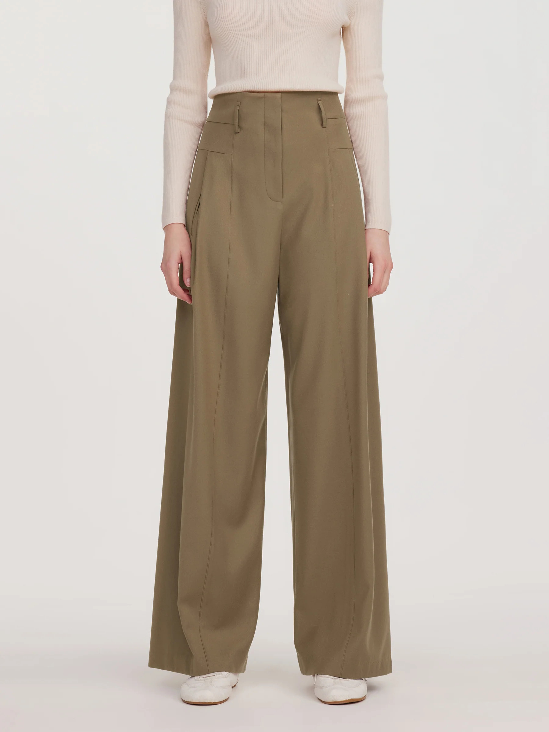 Cashmere Wool Blend Women Wide Leg Pants | GOELIA