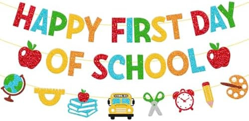 Pre-Strung Happy First Day of School Banner Back to School Party Decoration | for Children Kids C... | Amazon (US)