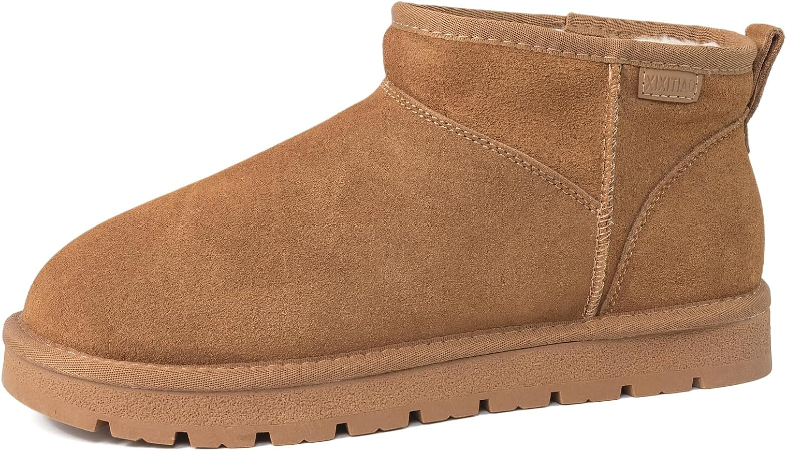 Suede Platform Mini Snow Boots for Women, Genuine Leather Fuzzy Ankle Winter Snow Boots with Fur ... | Amazon (US)