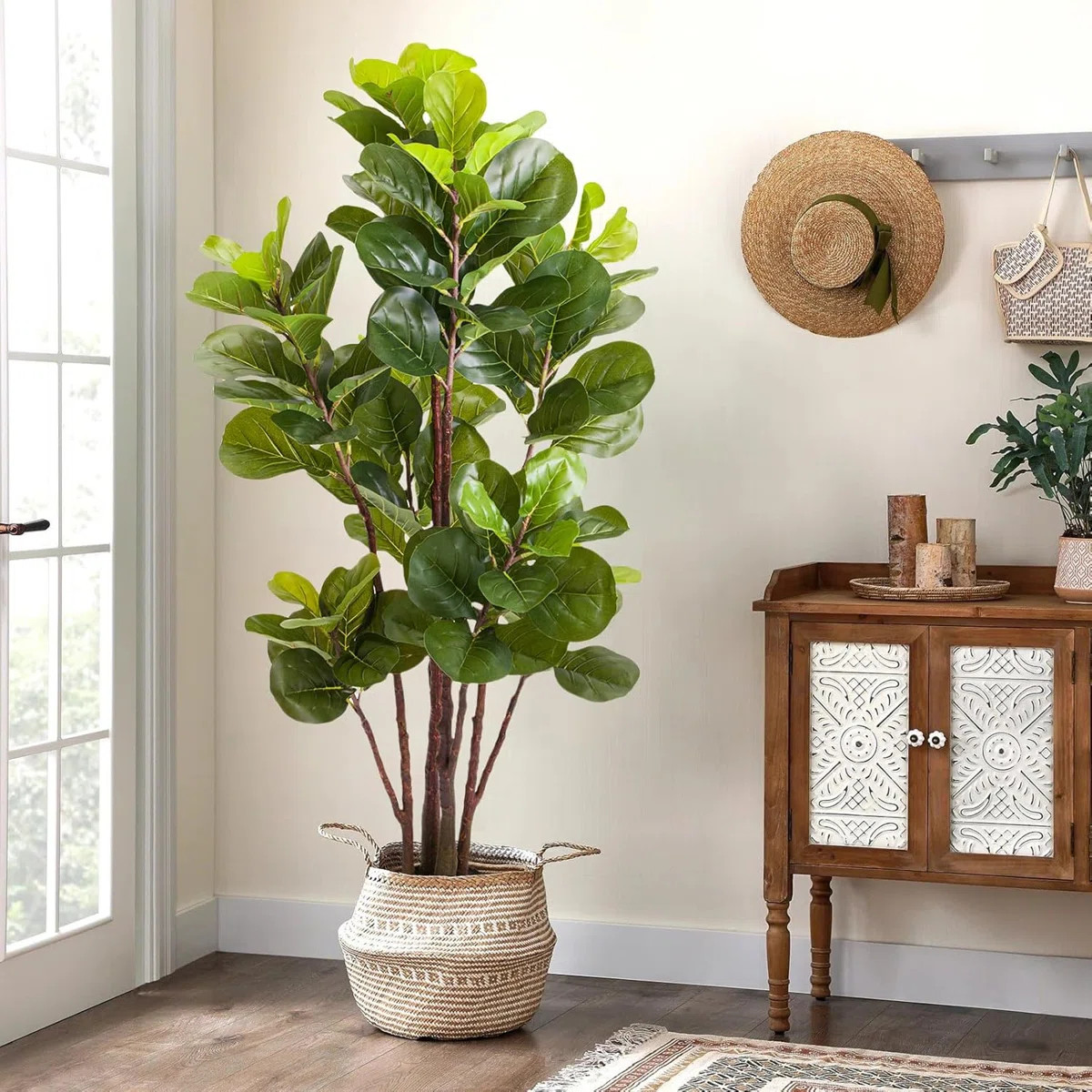 Artificial Fiddle Leaf Fig Tree - Realistic Leaf Faux Plant in Pot for Home & Office Decor | Wayfair North America