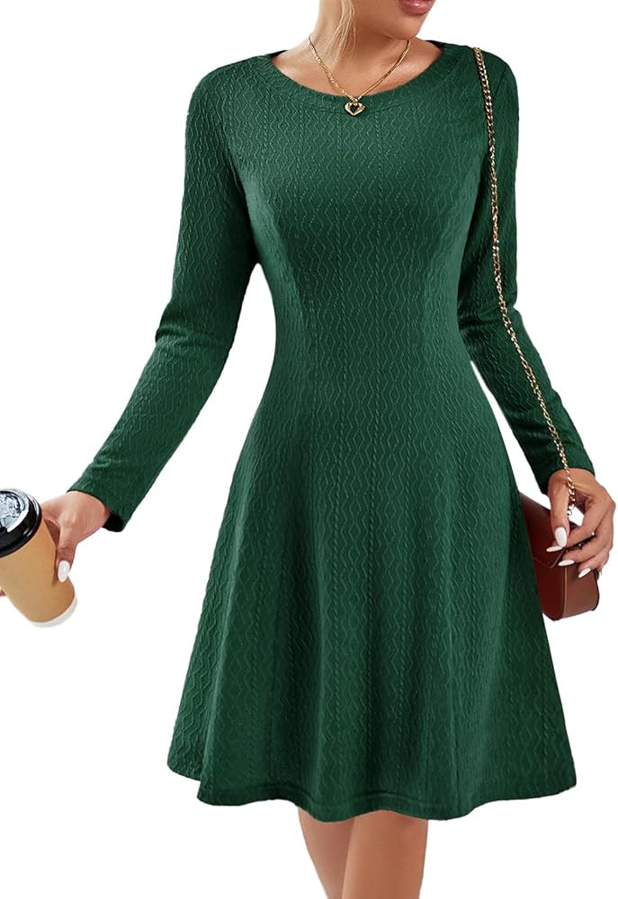 DRESSTELLS Sweater Dresses for Women, Pullover Work Dress Crew Neck Long Sleeve Fall Casual Dress | Amazon (US)