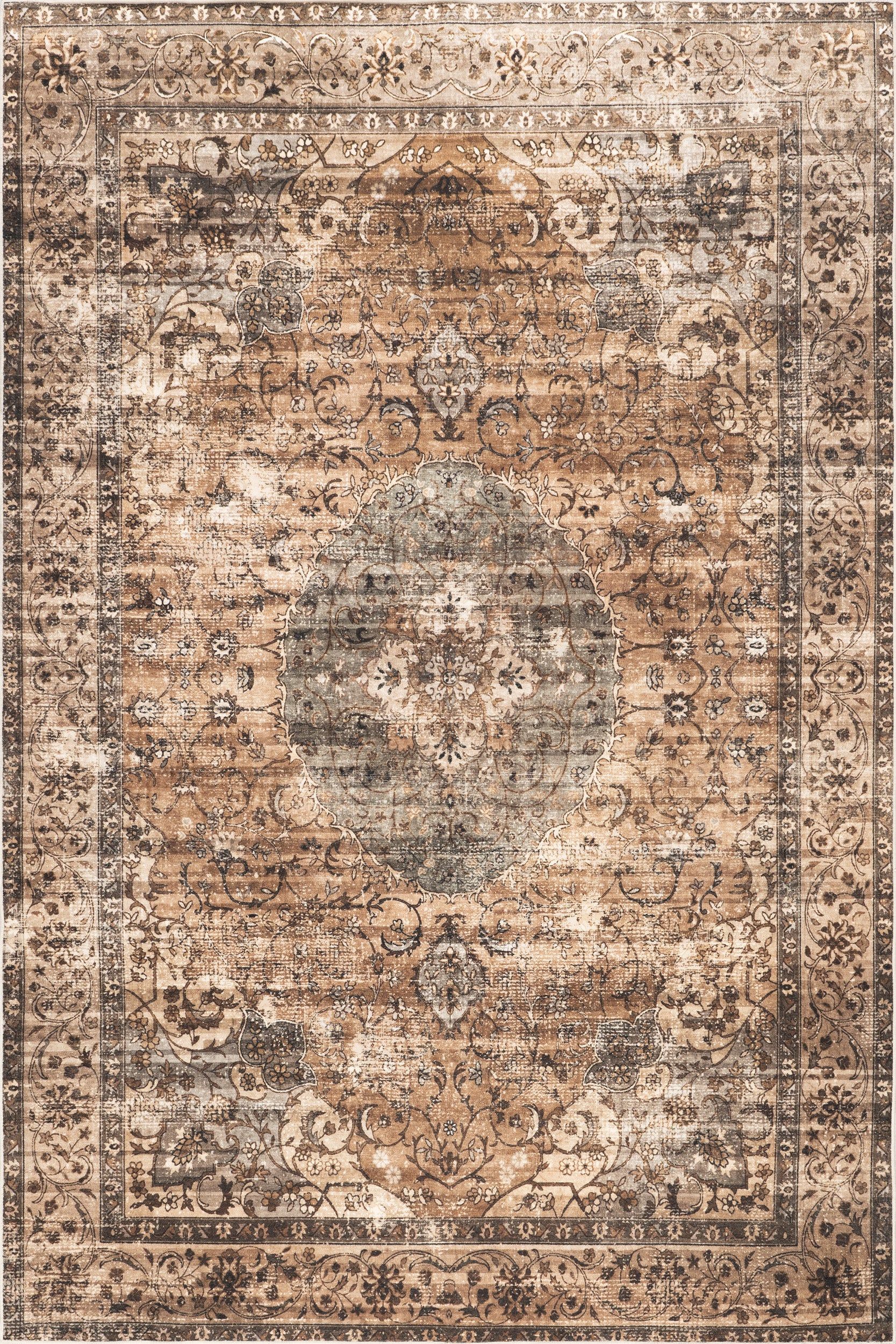 Rivka Medallion Spill Proof Washable Rug | Brown | Rugs USA