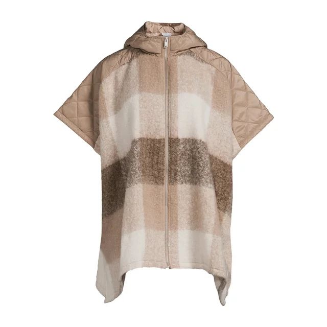 Time and Tru Women’s Plaid Zip Poncho with Hood, Sizes S/M-L-XL | Walmart (US)