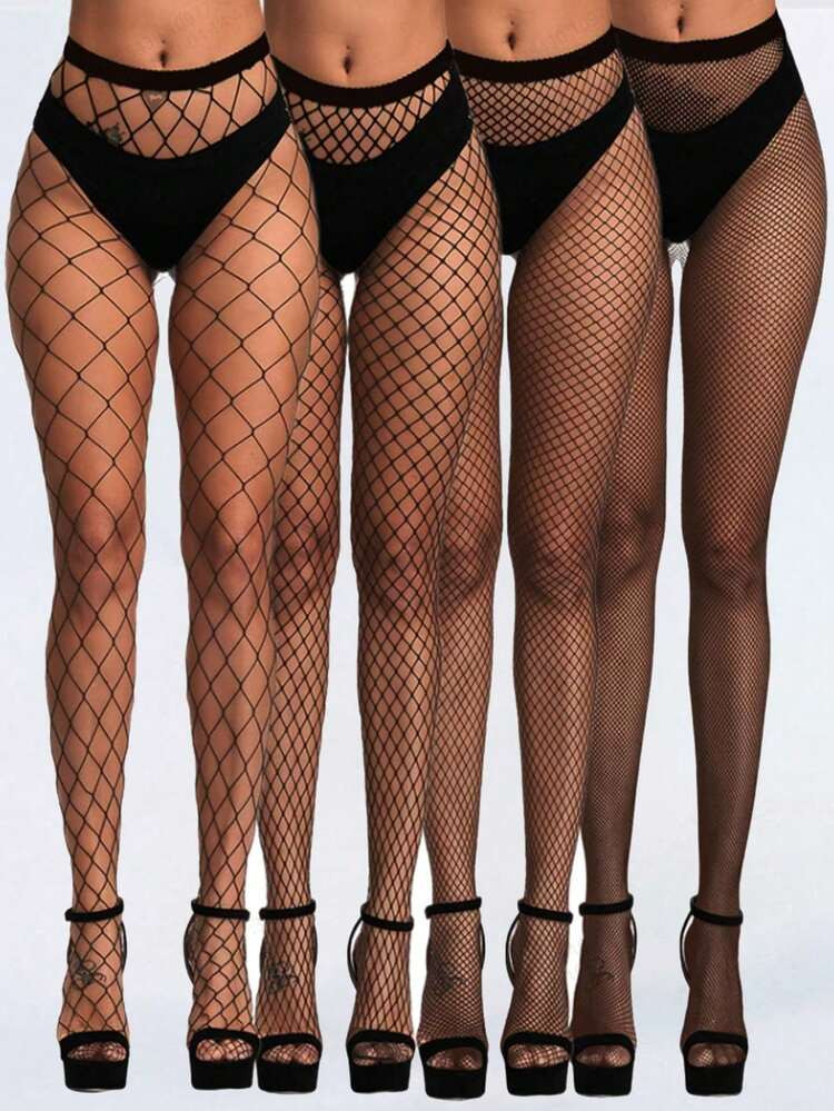 4 Pairs Women's Tear-Resistant Sexy Pantyhose, Hollow Out Fishnet Stockings | SHEIN