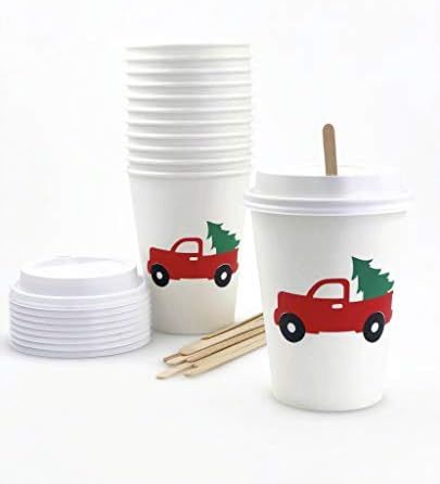 Christmas Party Paper Cups - 12 Set Vintage Red Truck Holiday Party Supplies | Amazon (US)