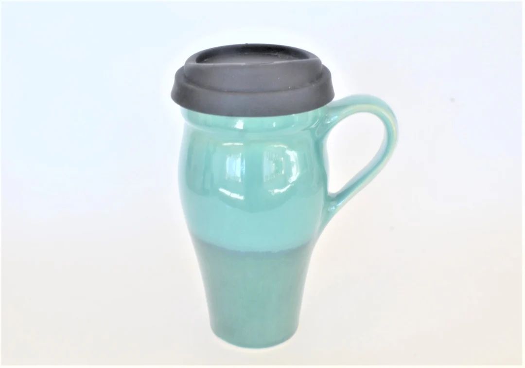 Handmade Ceramic Travel Mug With Handle and Lid 16 Oz Green - Etsy | Etsy (US)
