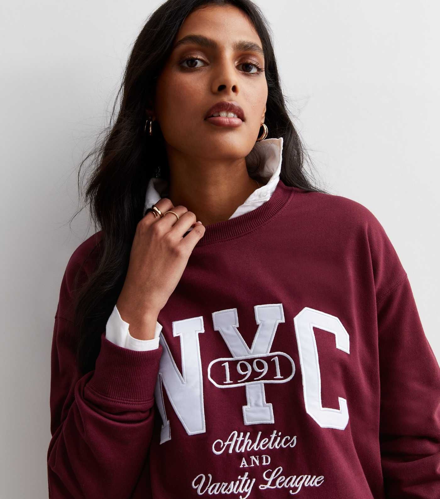 Burgundy NYC Logo Crew Neck Sweatshirt
						
						Add to Saved Items
						Remove from Saved It... | New Look (UK)