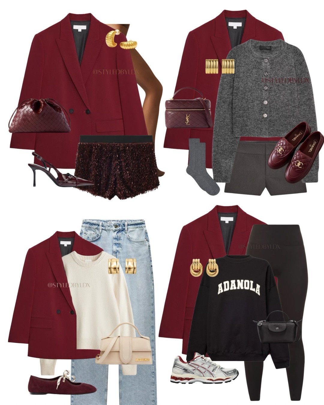 Styling burgundy blazers 4 ways to- blue jeans - sequin shorts - winter outfits - grey outfit 

#LTKstyletip #LTKautumn #LTKwinter