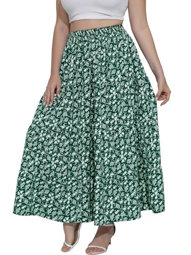 Younrui Women's Spring Green Floral Maxi Skirts Elastic Waist Flared Elegant Long Swing A-line Maxi Summer Skirt(4XL-1029-Green Floral) | Amazon (US)