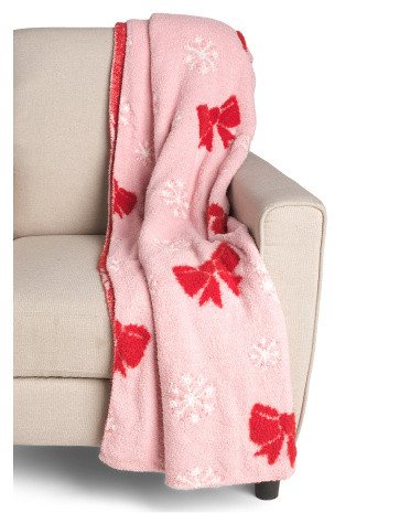 Bows And Snowflakes Cozy Knit Throw | Polyester | Marshalls