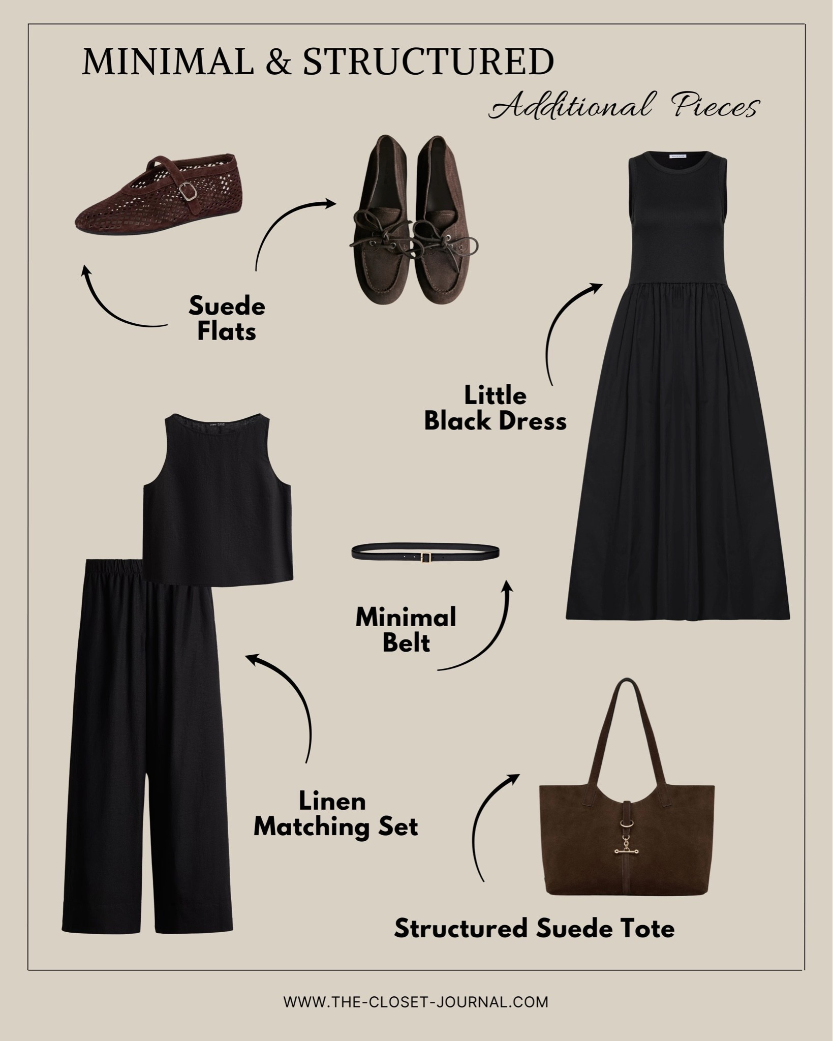 Minimal and structured accessories and linen pieces