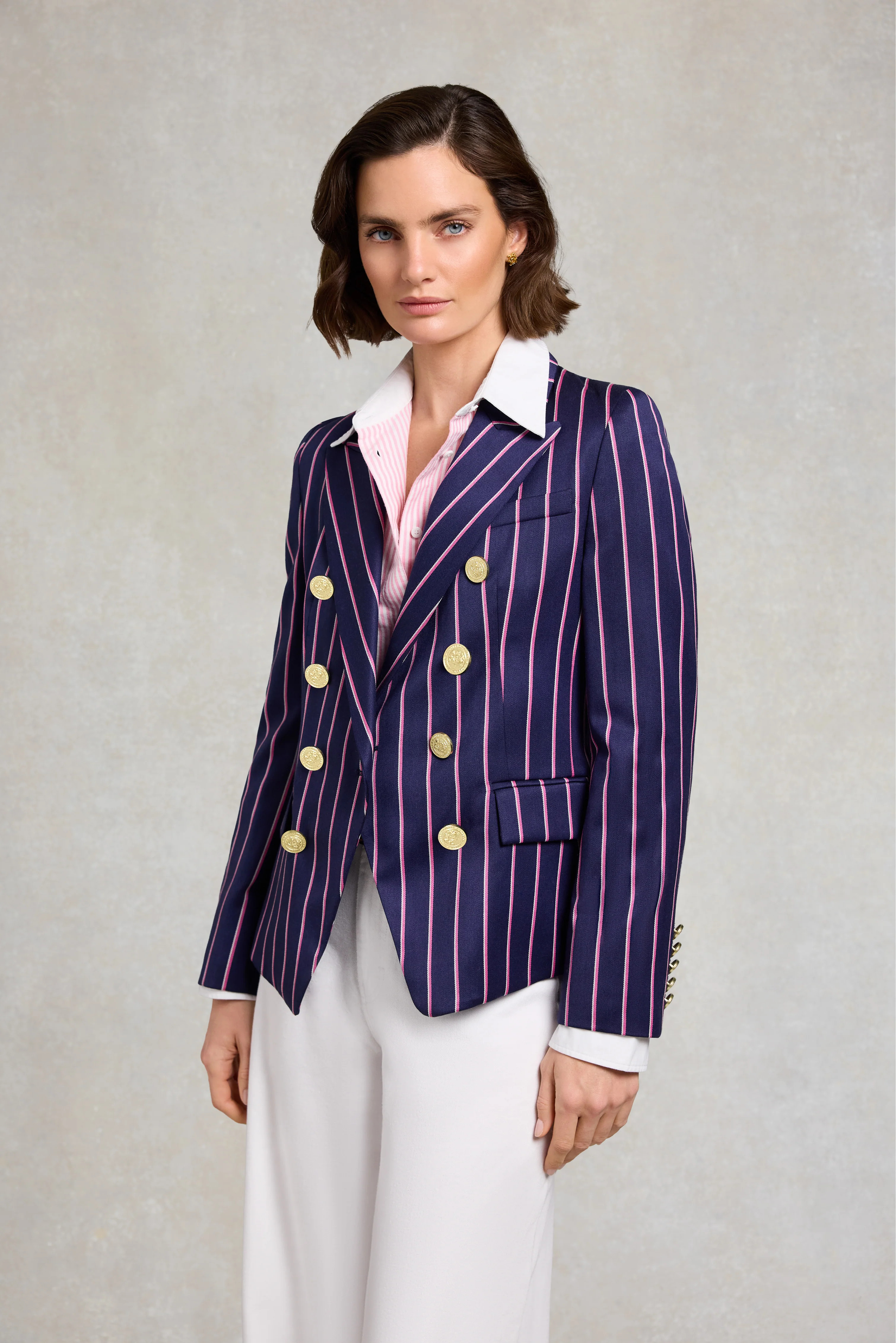 Knightsbridge Blazer (Navy Pink Wide Stripe) | Holland Cooper