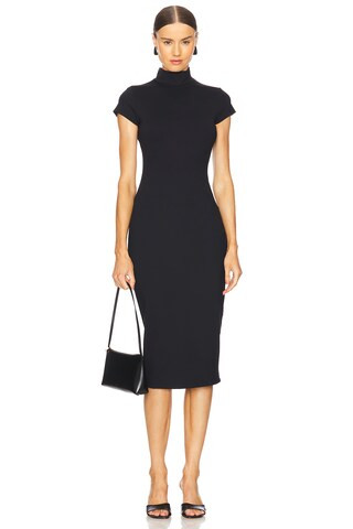 Susana Monaco Mock Neck Short Sleeve Dress in Black from Revolve.com | Revolve Clothing (Global)