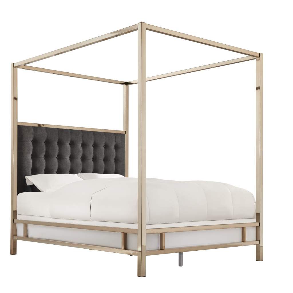 Weston Home Umberton Eastern King Size Canopy Bed in Champagne Gold Finish and Dark Gray Square T... | Walmart (US)