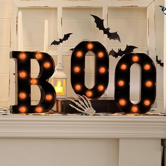 Halloween Decorations-3 LED Marquee Light up Letters "BOO" Sign Halloween Decor for Kitchen Table... | Amazon (US)