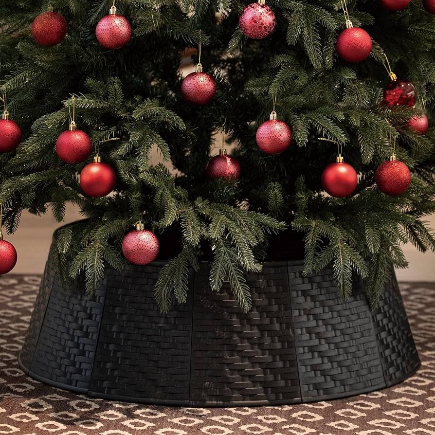 Black Christmas Tree Collar Christmas Tree Ring Tree Skirt 28 inch for Holiday Tree Ornaments Chr... | Amazon (US)