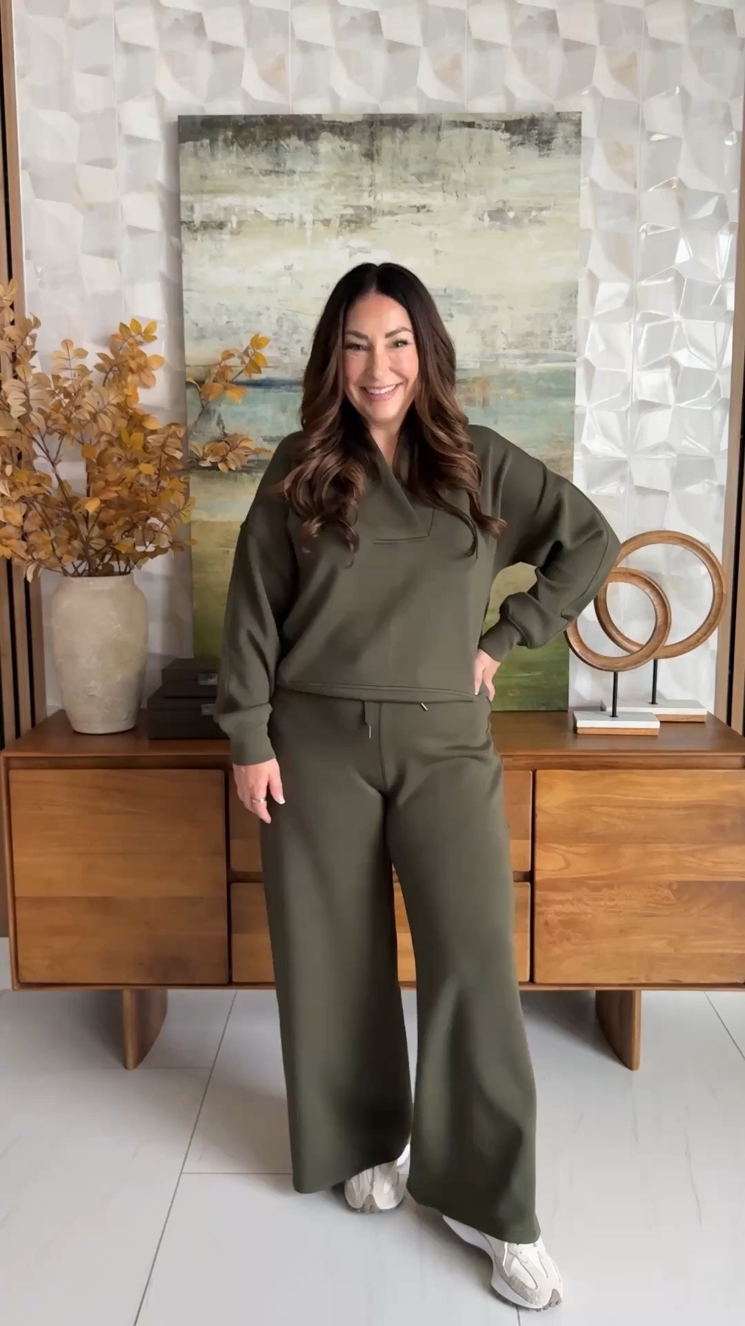 Spanx AirEssentials V-neck top and wide-leg pants from @Spanx  — the feather-light, buttery soft, 4-way stretch set I want to live in this fall. Elevated enough for errands and dinner, comfy enough for the couch, in the perfect neutral. Use code LTK20 for 20% off through 9/26.

Sizing:
• V-neck top: L
• Wide-leg pants: XL Petite (size up if you're in-between)

#spanxpartner #LTKOver40 #LTKfindsunder100 #LTKActive

#LTKMidsize #LTKSaleAlert #LTKOver40