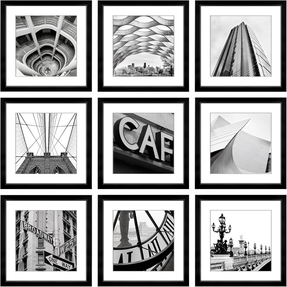 LaVie Home 12x12 Black Picture Frames Set of 9, Gallery Wall Kit Square Photos Display Photo 8x8 ... | Amazon (US)