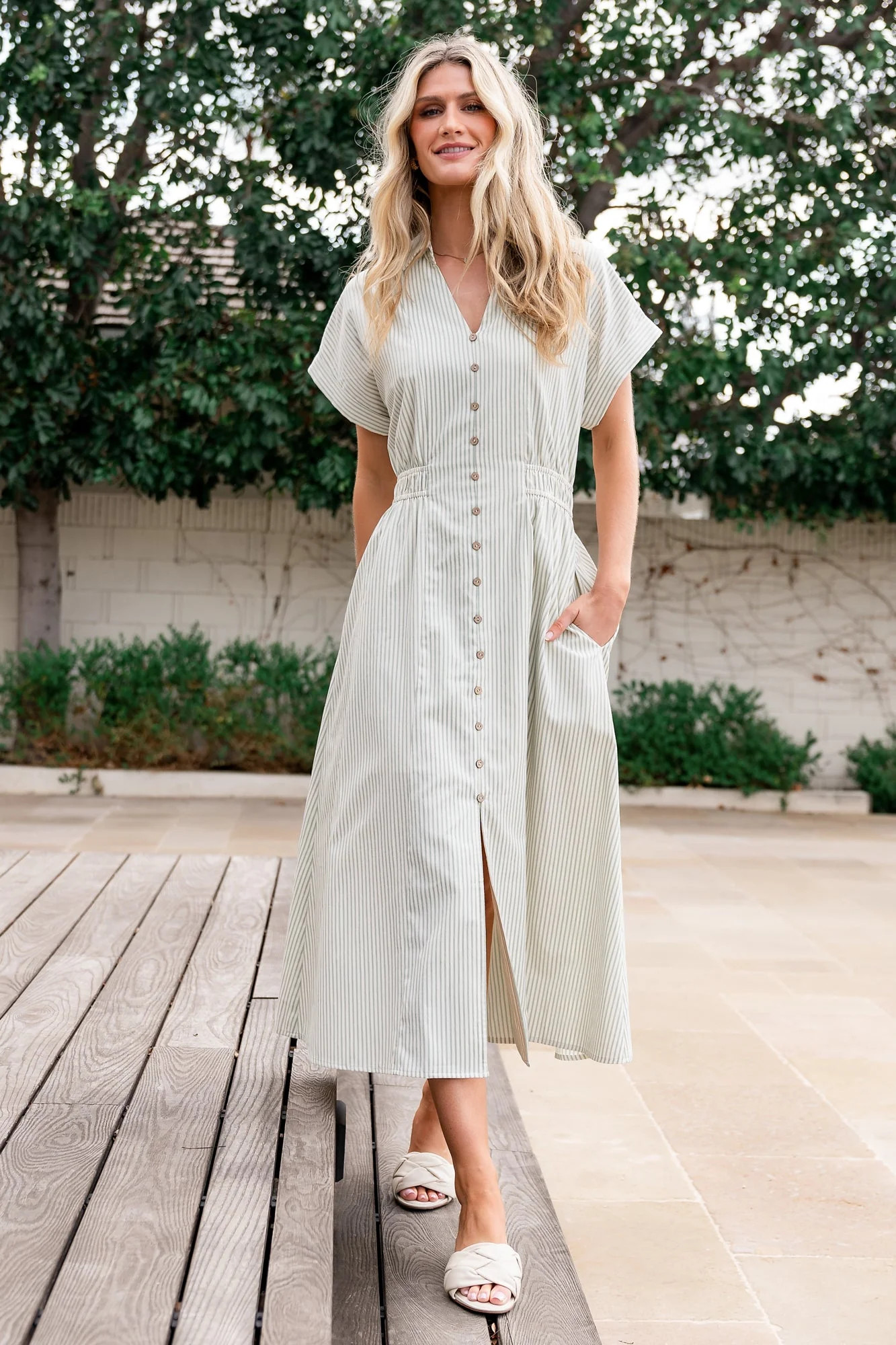 Larah Button Dress | Sage Stripe | Baltic Born