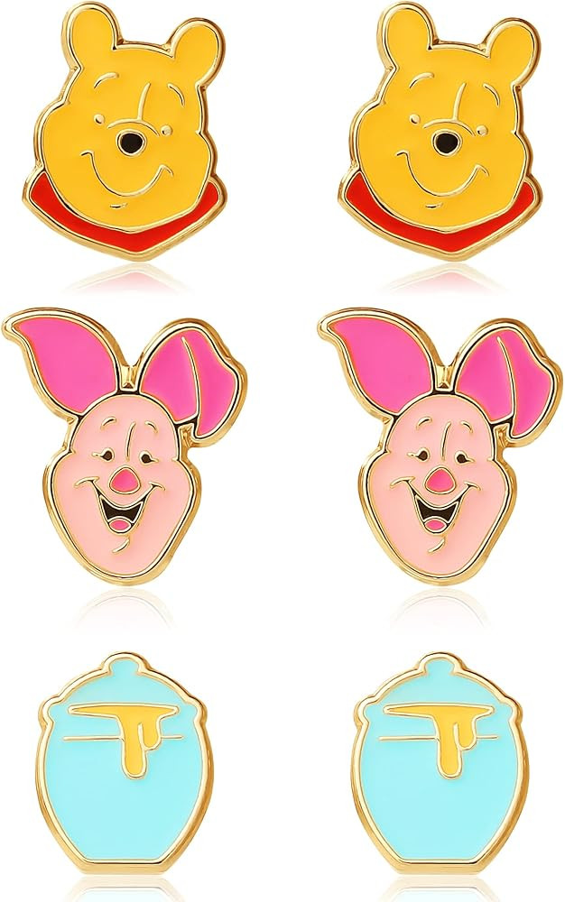 Disney Winnie the Pooh Stud Earring Set, Flash Plated, 3 Pairs | Amazon (US)