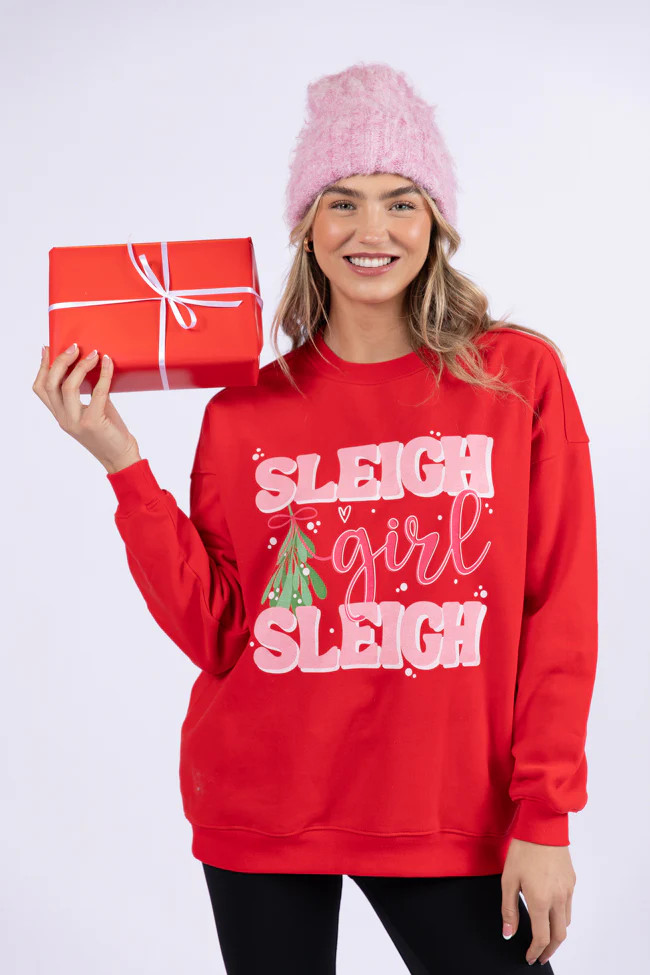 Sleigh Girl Sleigh Red Graphic Sweatshirt SALE | Pink Lily