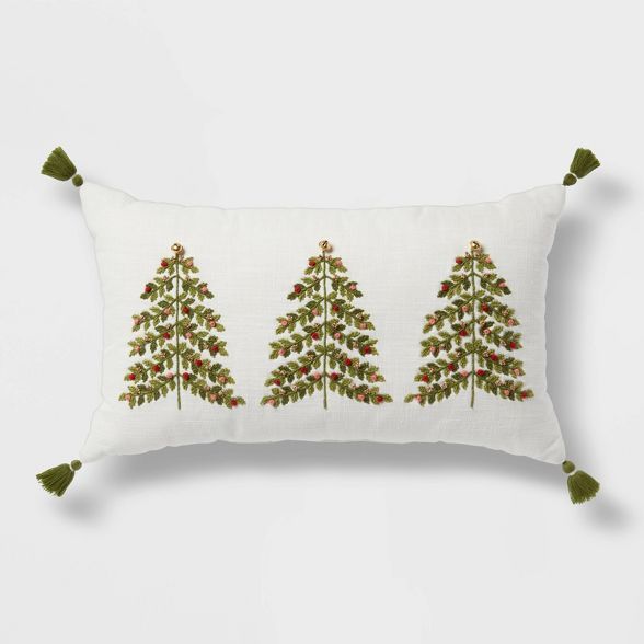 Oversized Tree Embroidered Lumbar Christmas Throw Pillow - Threshold™ | Target