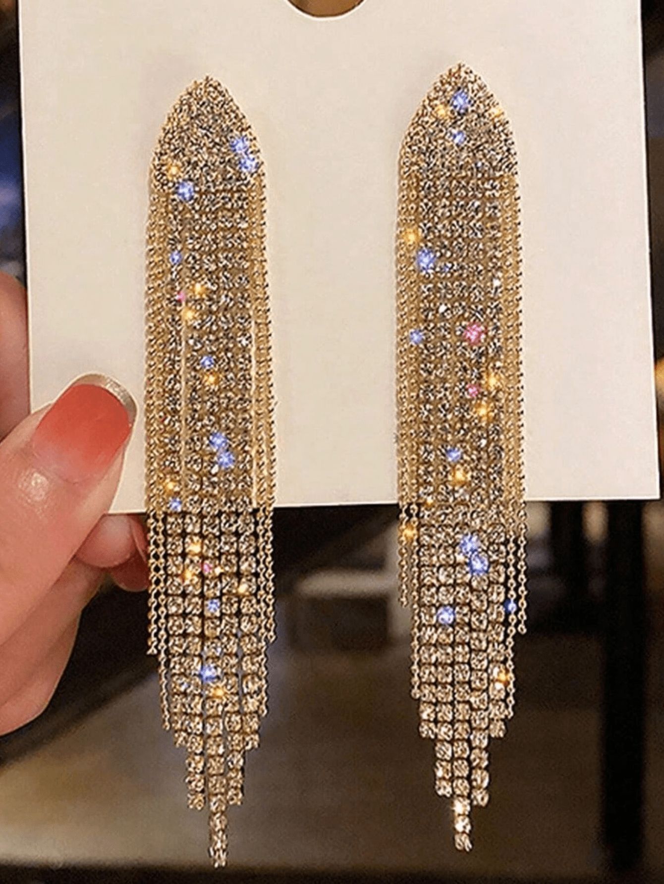 1pair Glamorous Zinc Alloy Rhinestone Tassel Drop Earrings For Women For Party | SHEIN