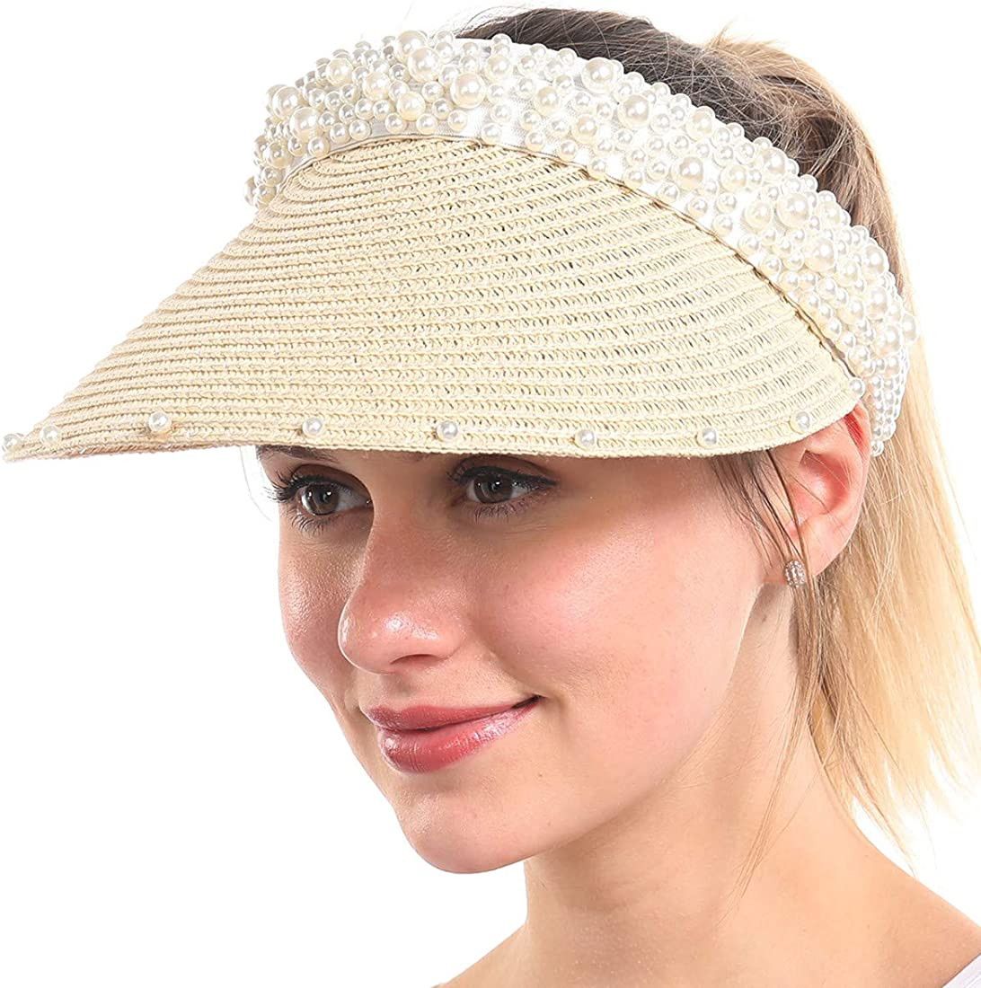 Women Sun Visor Hats Beach - Foldable Roll Up Wide Brim Bowknot Summer Straw Hat Cap Cruise wear ... | Amazon (US)