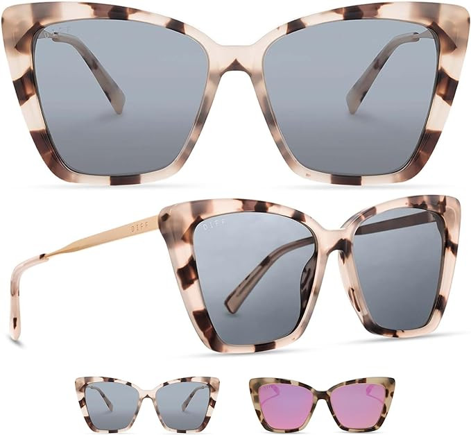 DIFF Becky II Designer Oversized Cat Eye Sunglasses for Women UV400, Cream Tortoise Frames | Amazon (US)