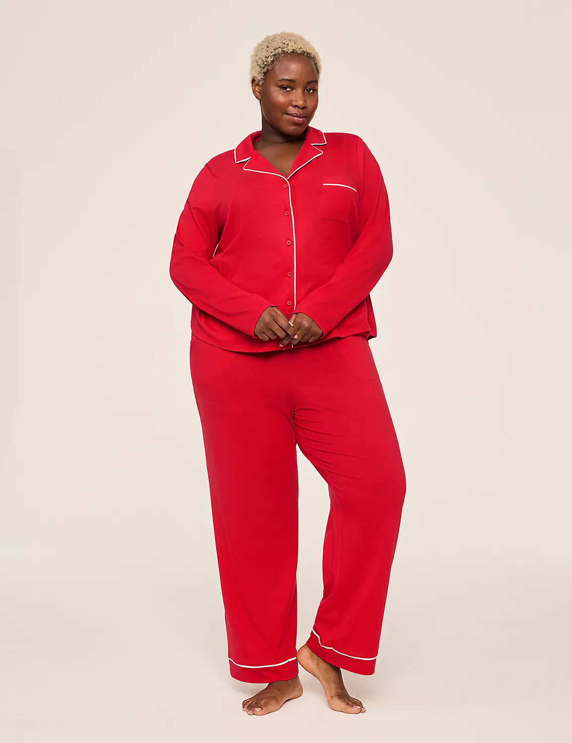 Comfy Cotton Notch-Neck Shirt & Pant PJ Set | LaneBryant | Lane Bryant (US)