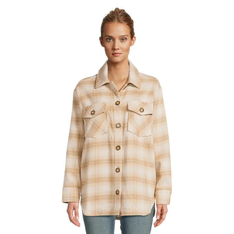 Time and Tru Women's Button Down Shacket wit Flap Pockets, Sizes XS-XXXL | Walmart (US)