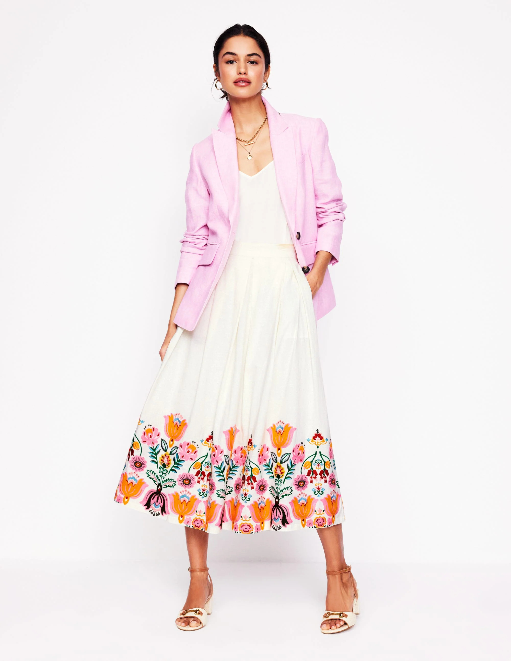 Verity Embroidered Linen Skirt-Ivory | Boden (US)